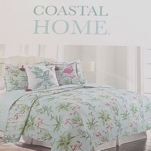 Coastal Home Flamingo Quilt Set Full Queen Aqua Tropical Beach Bedding